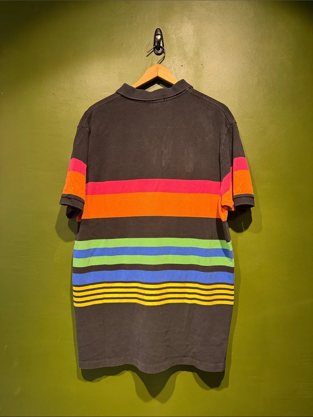 Vintage Polo by Ralph Lauren Black Multi-Stripe Rugby Polo Shirt